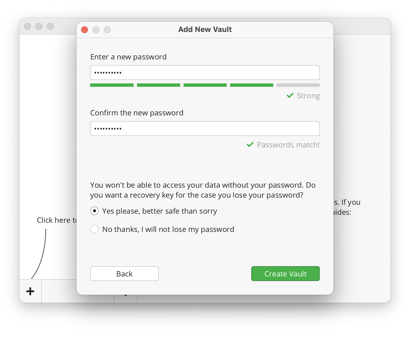 Showing the recovery key