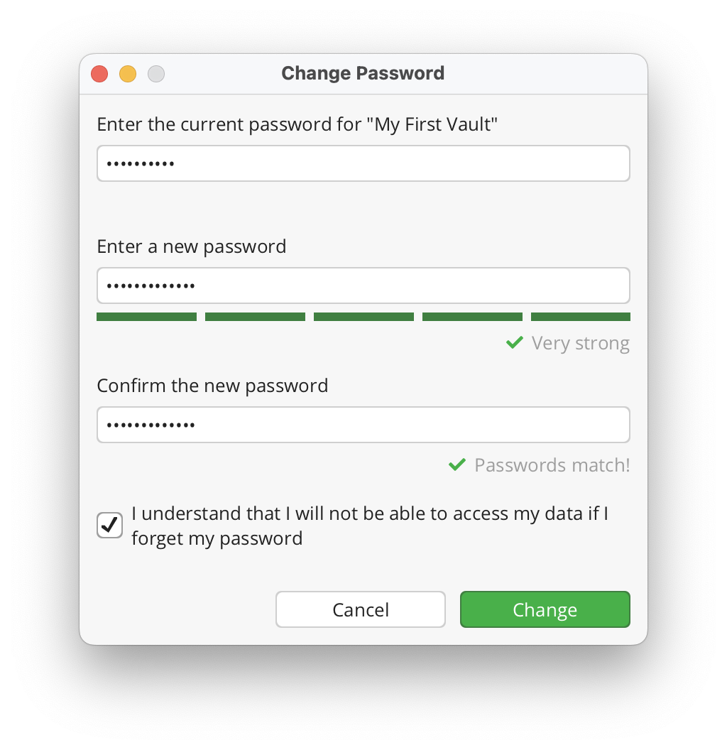 After entering your current password, enter your new one and confirm it