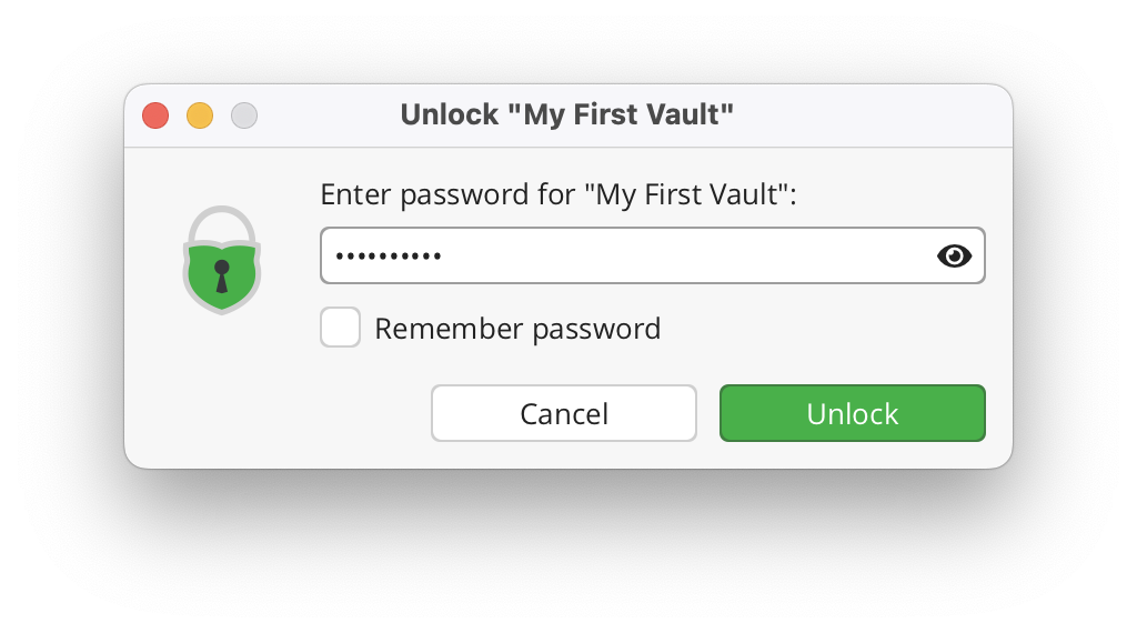 Vault unlock dialog