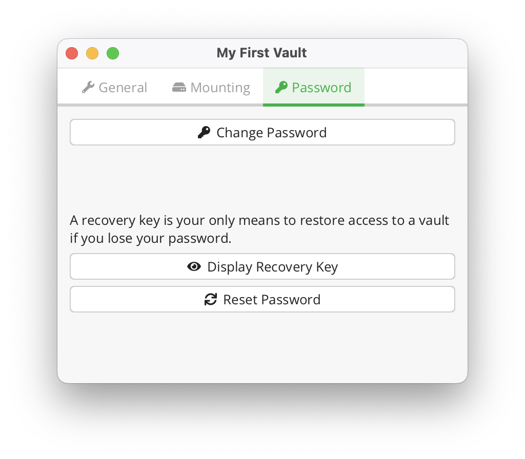 Vault options regarding the password