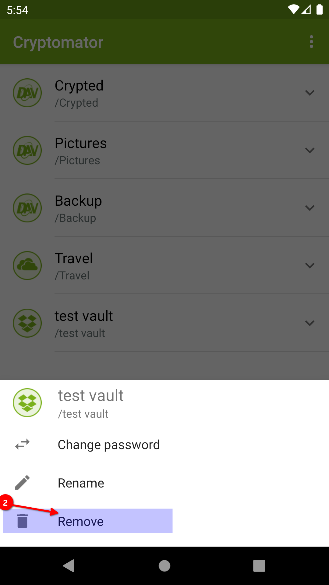 How to remove a vault with Android