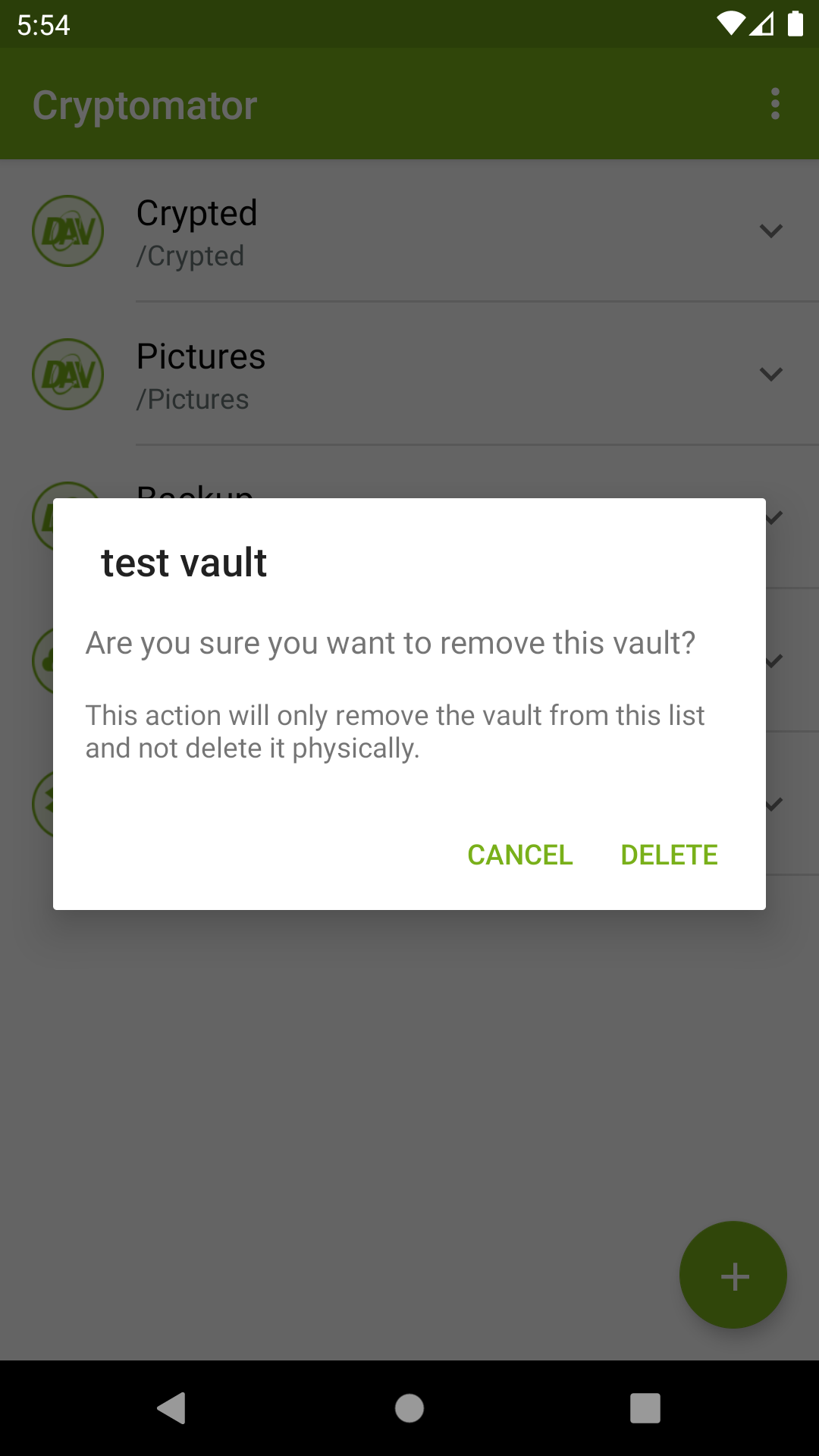 How remove a vault with Android