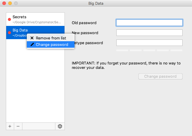 cryptomator change password