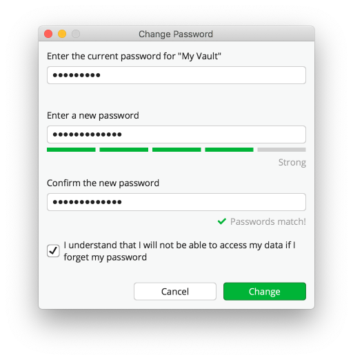 After entering your current password, enter your new one and confirm it