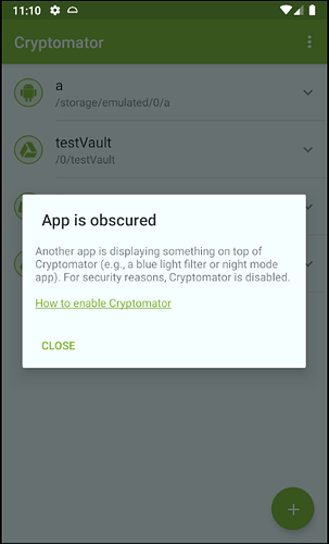 How to enable obscured app with Android