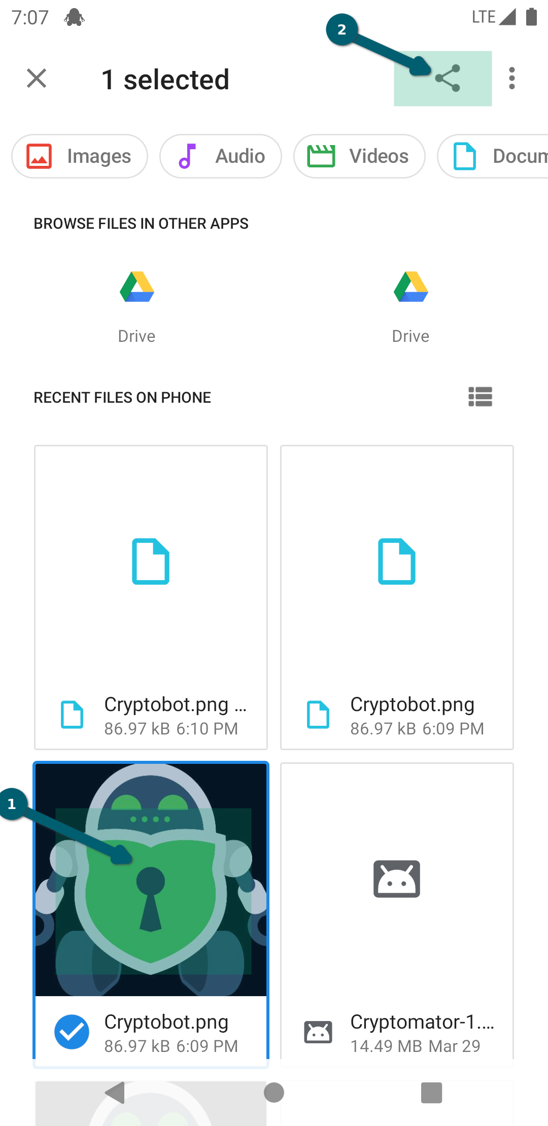 How share a file or folder with Android