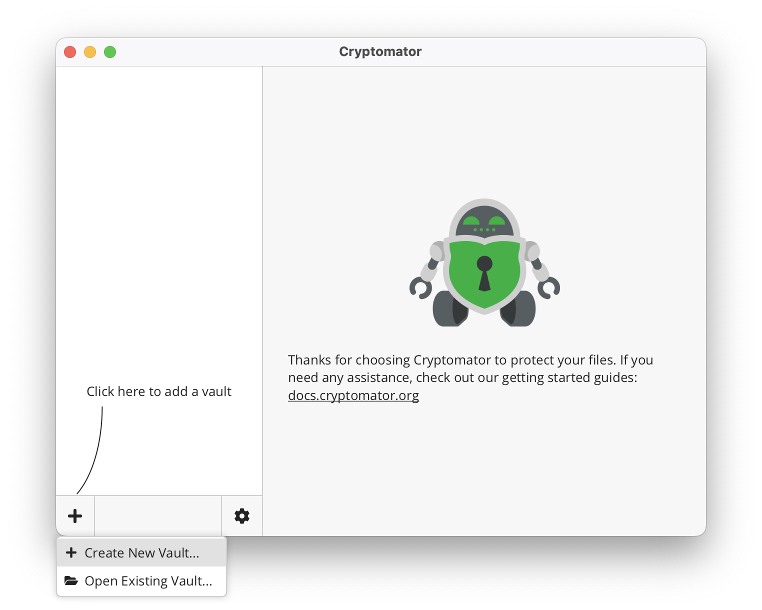 Create a new or open an existing vault