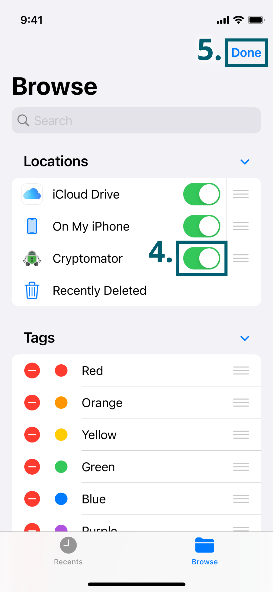 How to enable Cryptomator in Files app