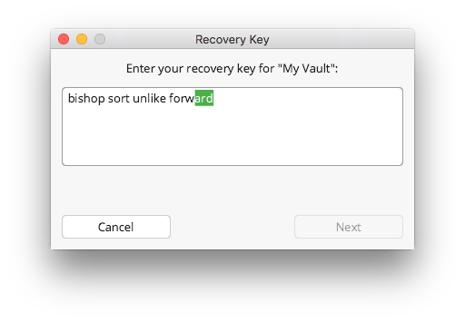 Autocompletion during recovery key entry