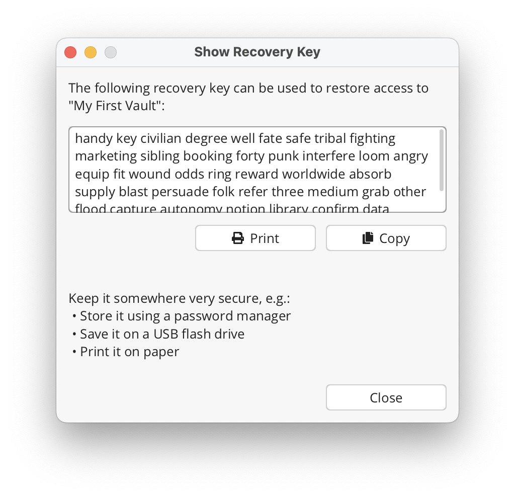 This shows your recoverykey