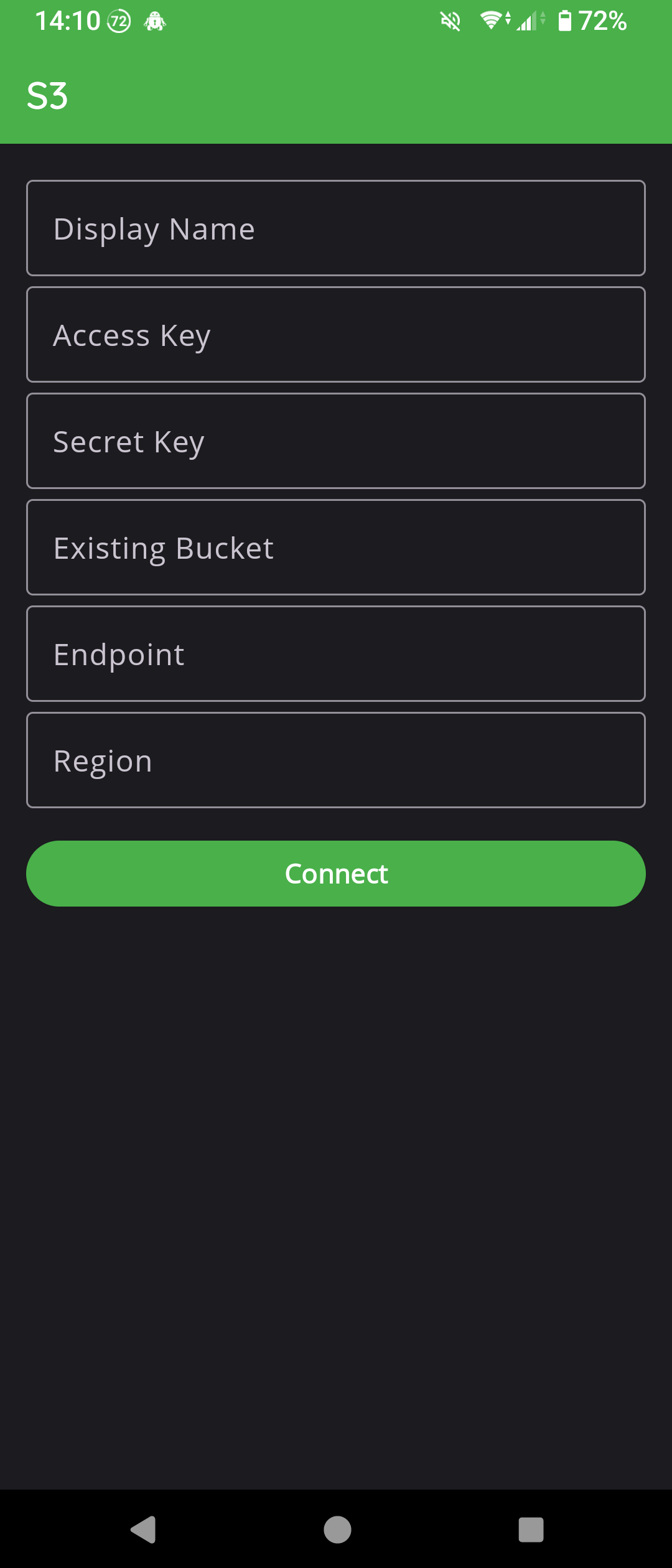 Android S3 connection form