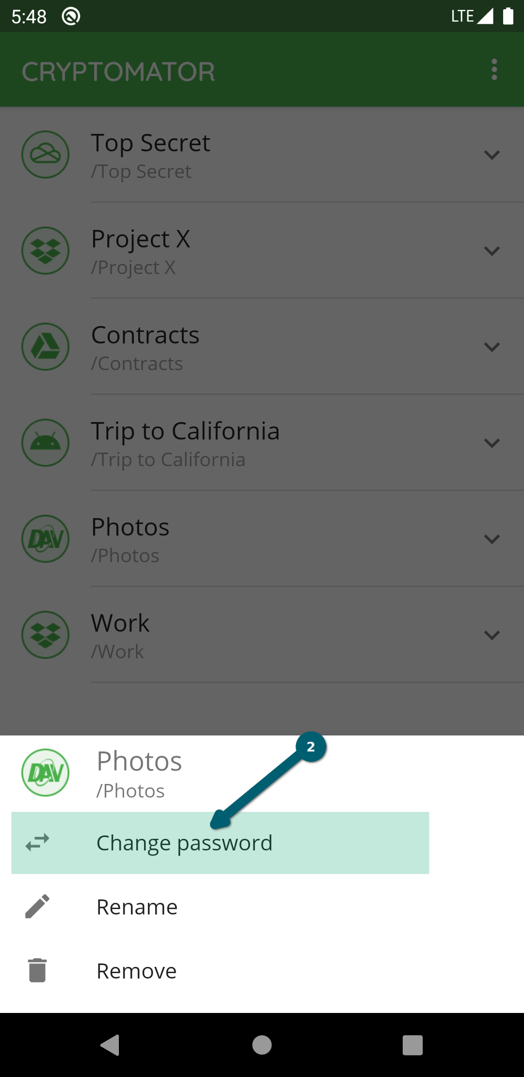 How to change a vault password with Android