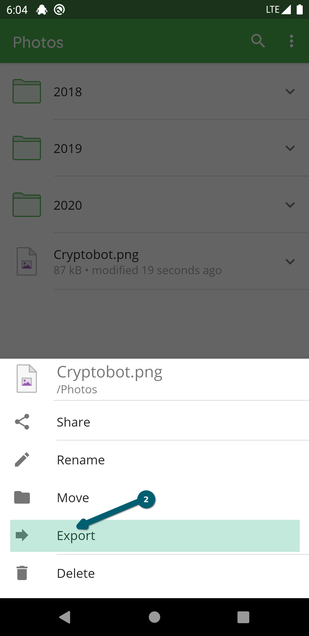 How export a file or folder with Android