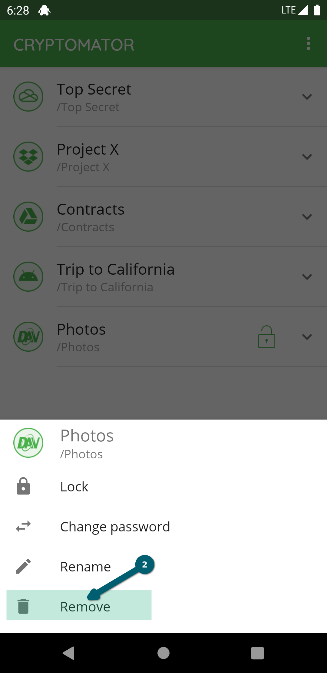 How remove a vault with Android