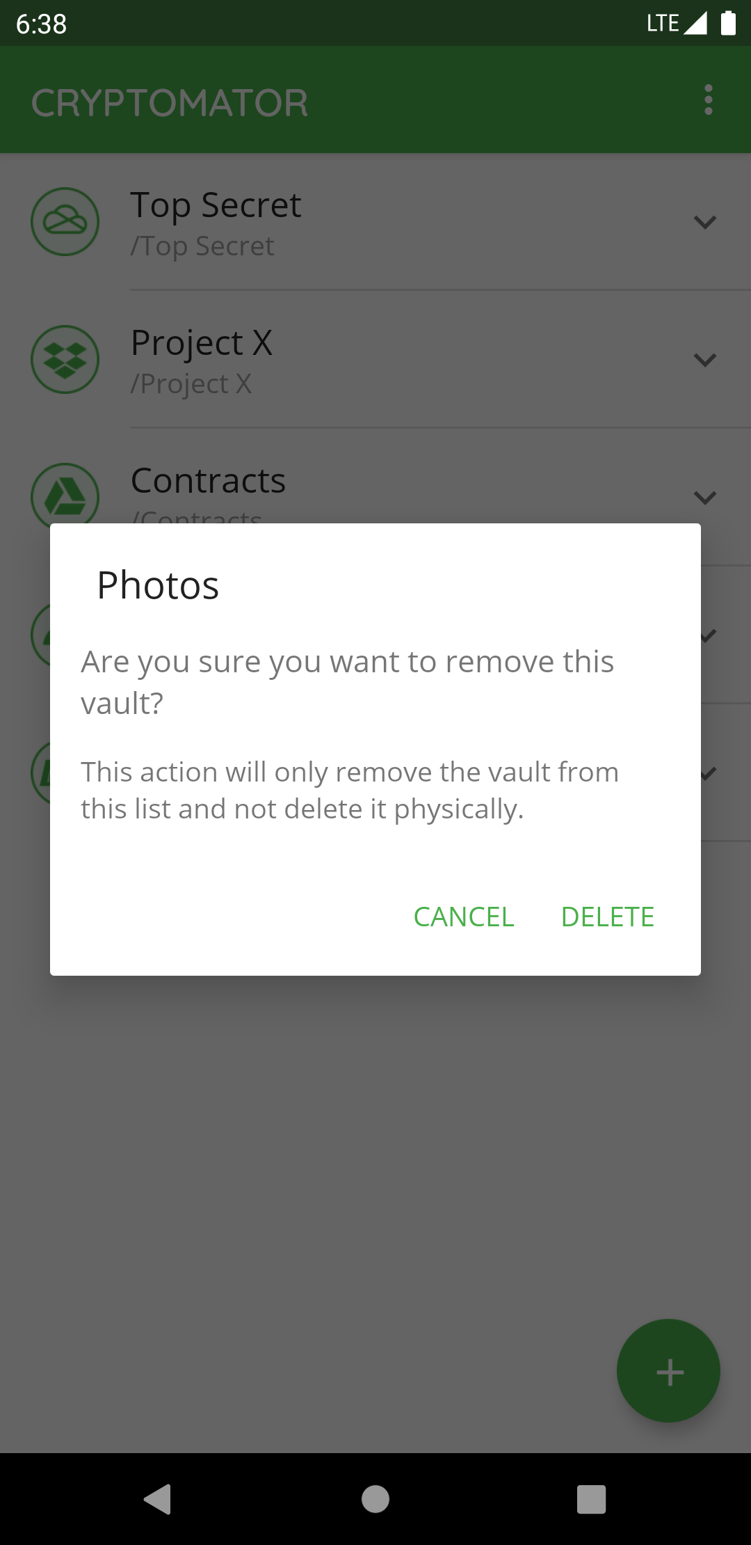 How remove a vault with Android