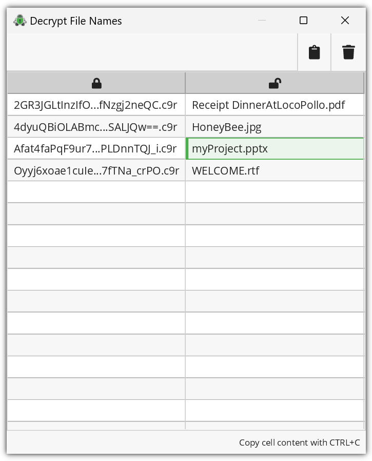 Decrypt file names window
