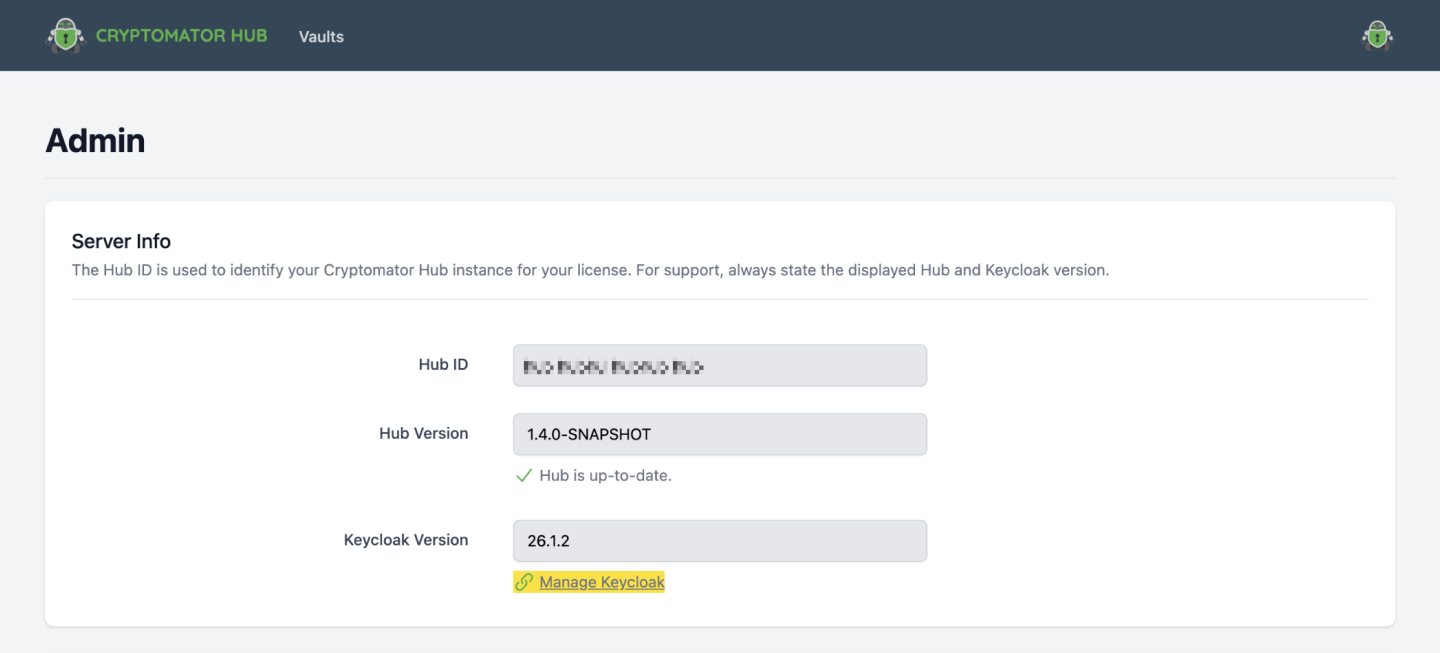 Accessing Keycloak via Hub