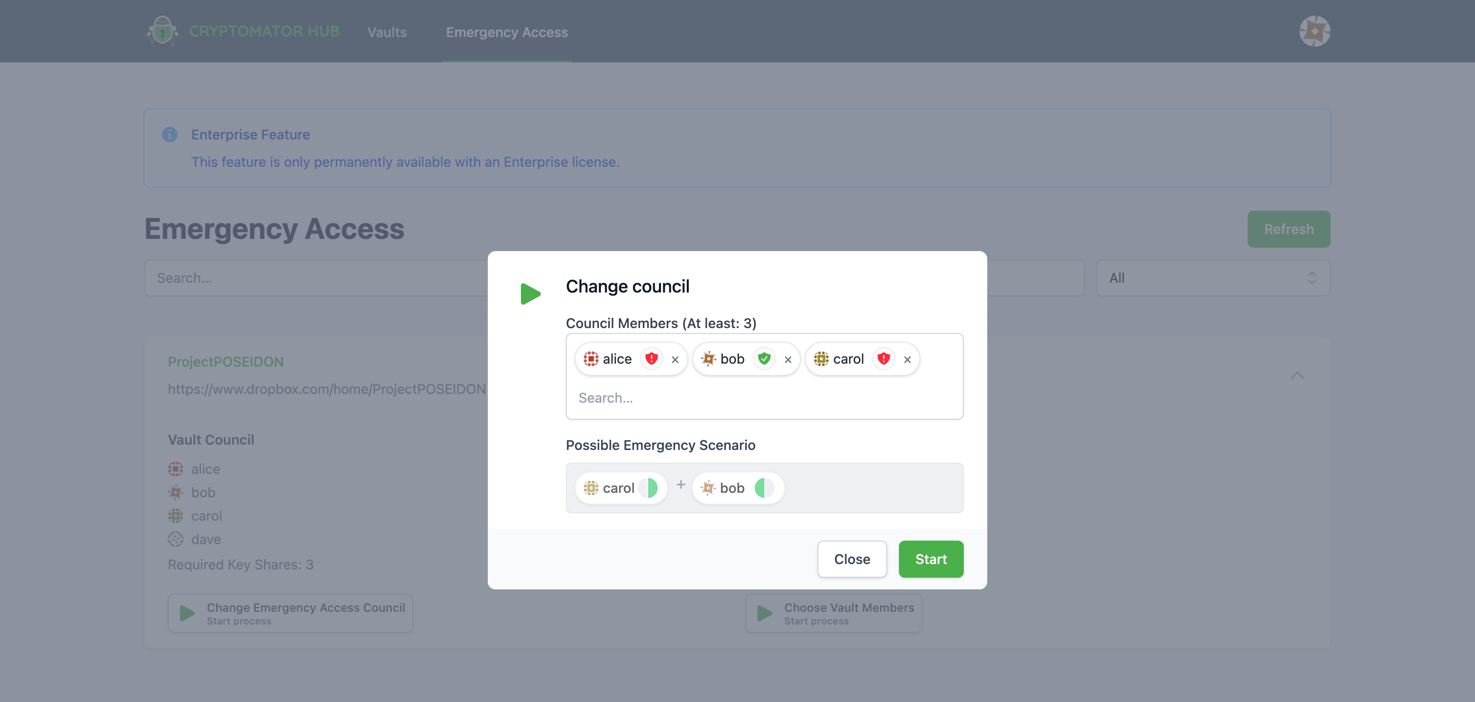 Emergency Access Vault List