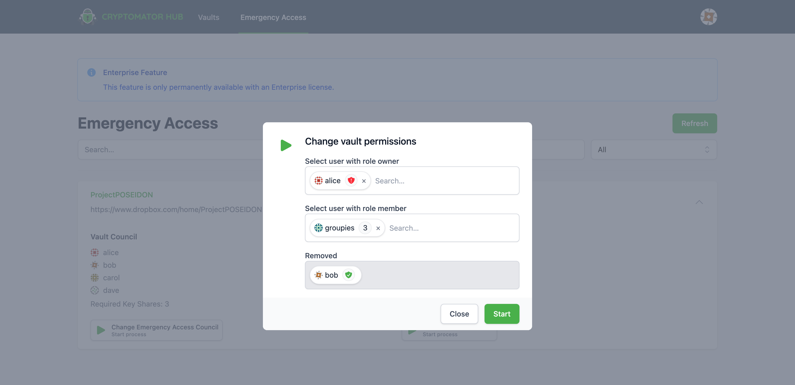Emergency Access Vault List