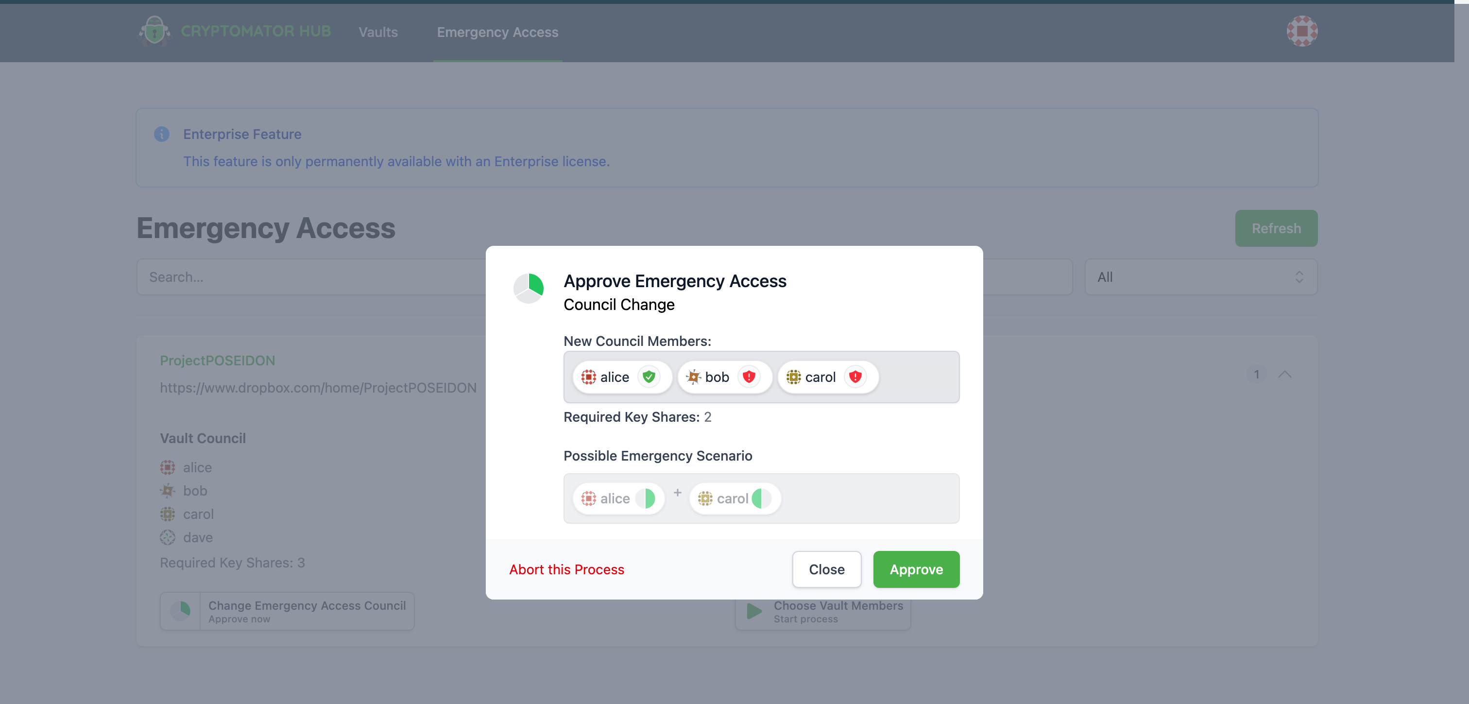 Emergency Access Vault List Approve Dialog