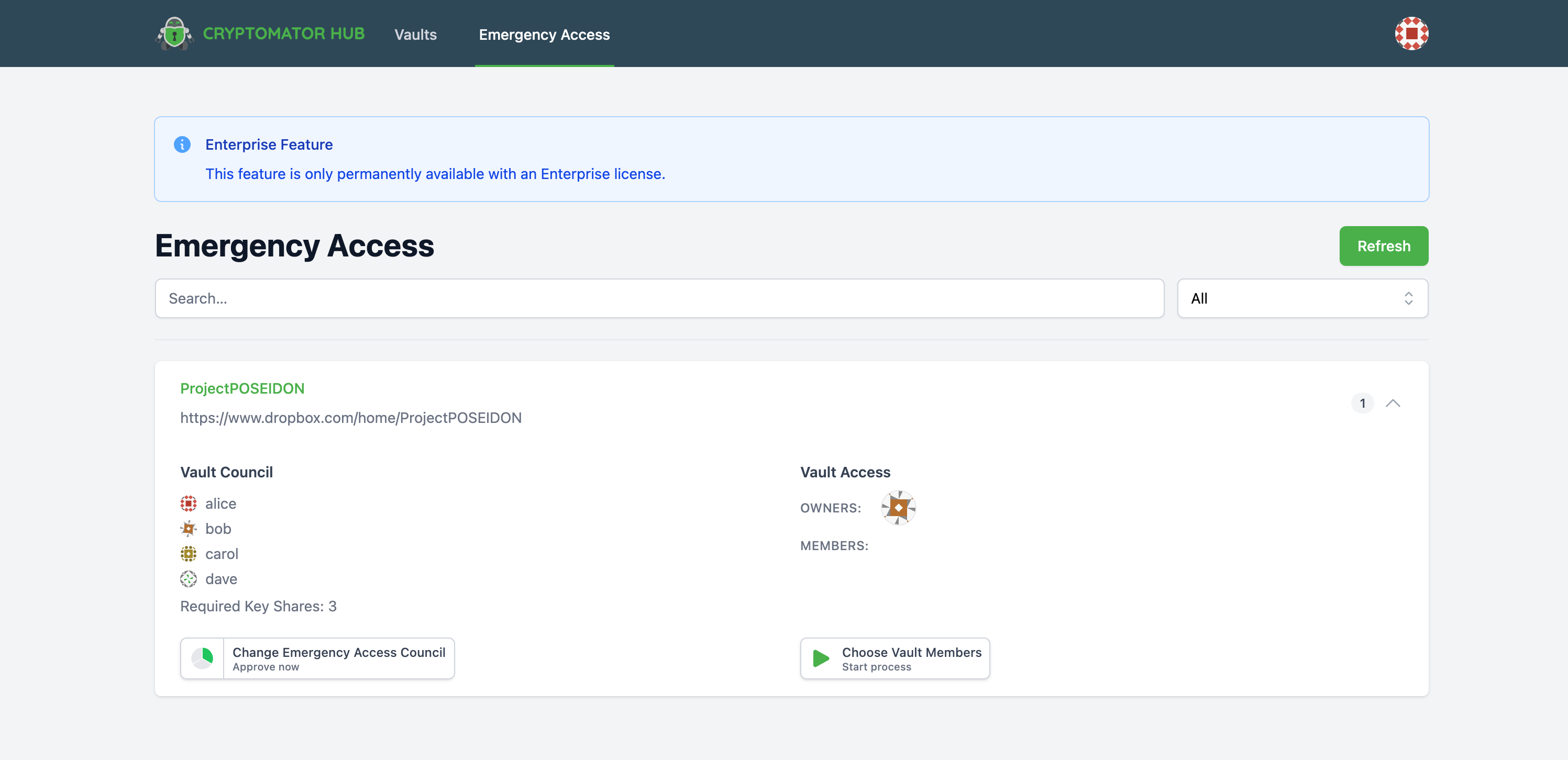 Emergency Access Vault List Approve Now