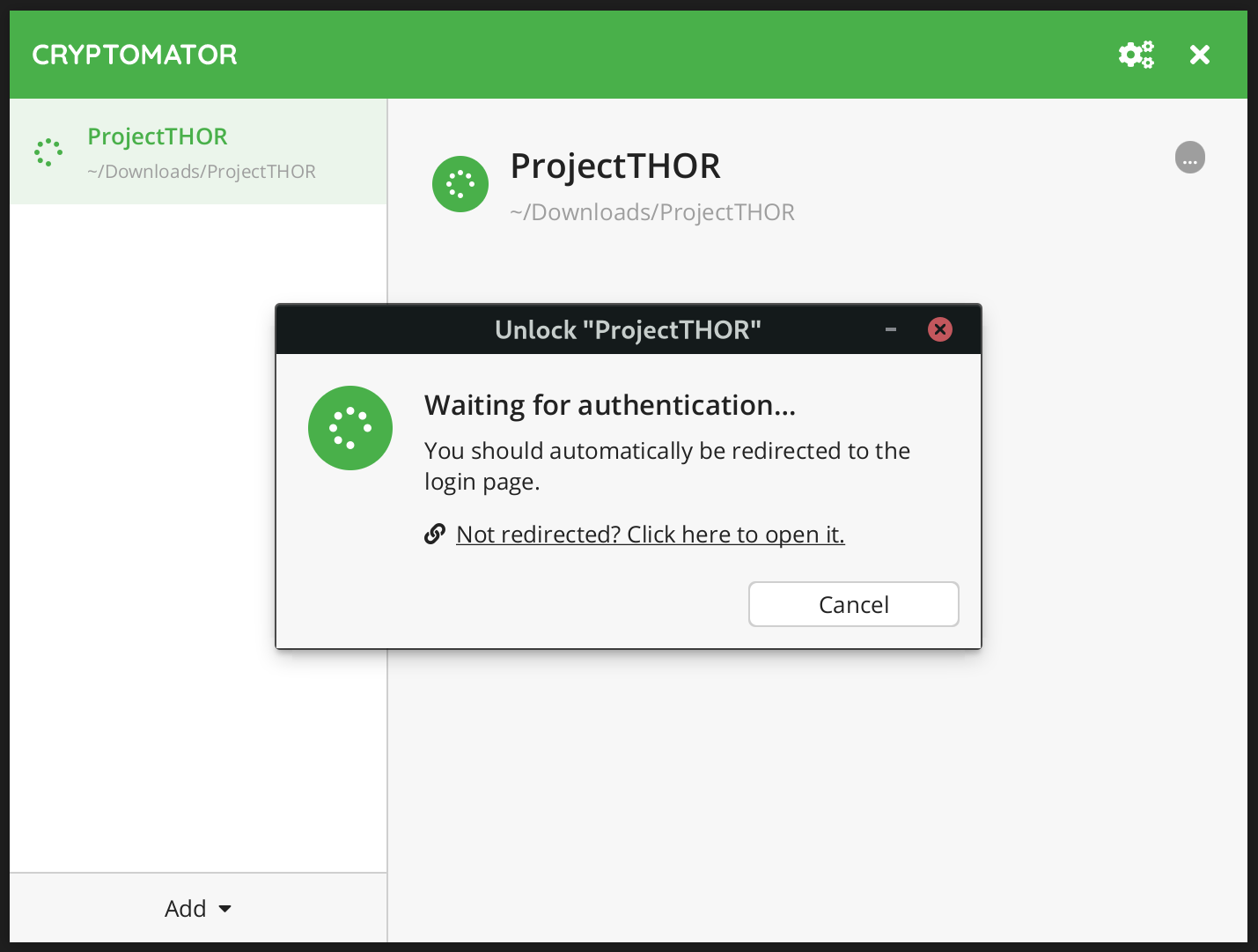Click 'Unlock' to unlock a Hub vault with the Desktop app
