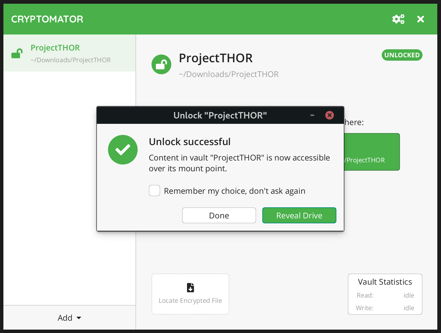 Desktop shows unlock successful