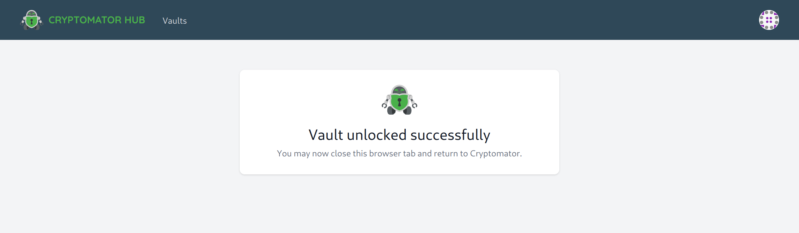 Hub shows unlock successful
