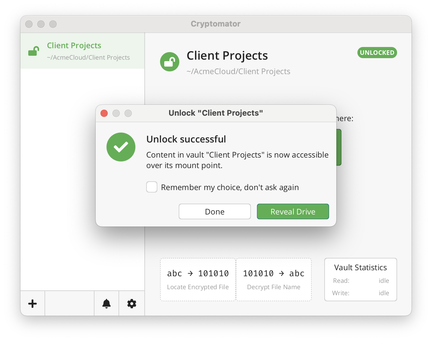 Desktop shows unlock successful
