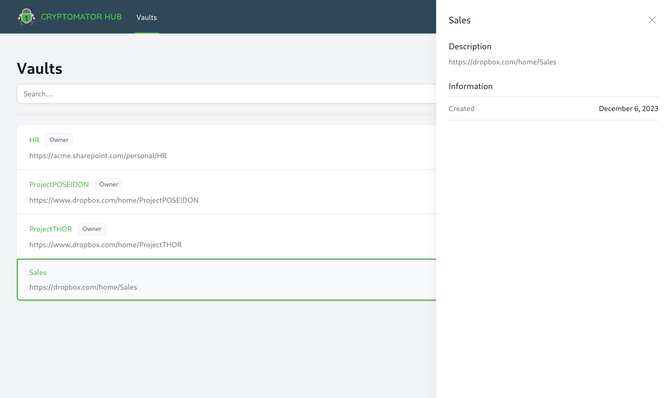 Display vault details as user