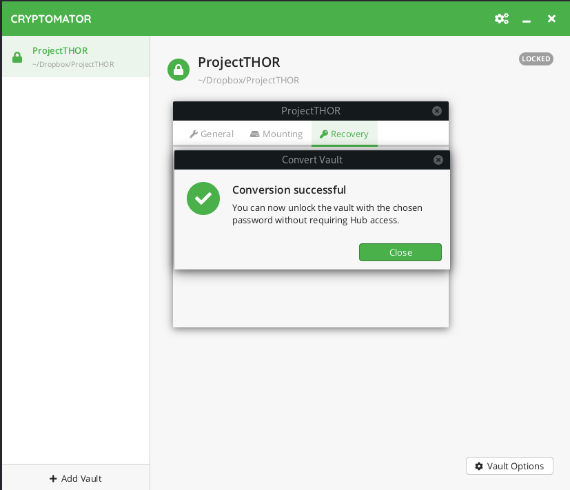 Convert vault successful