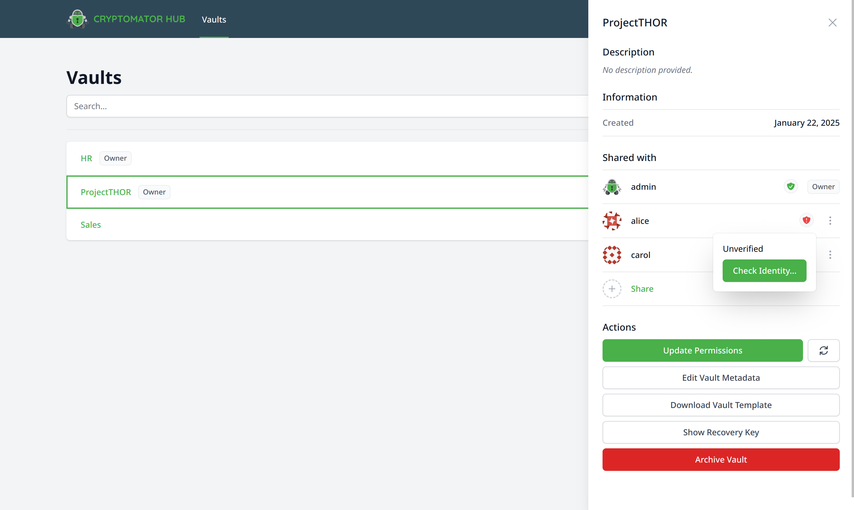 Carol is unverified regarding its Web of Trust state