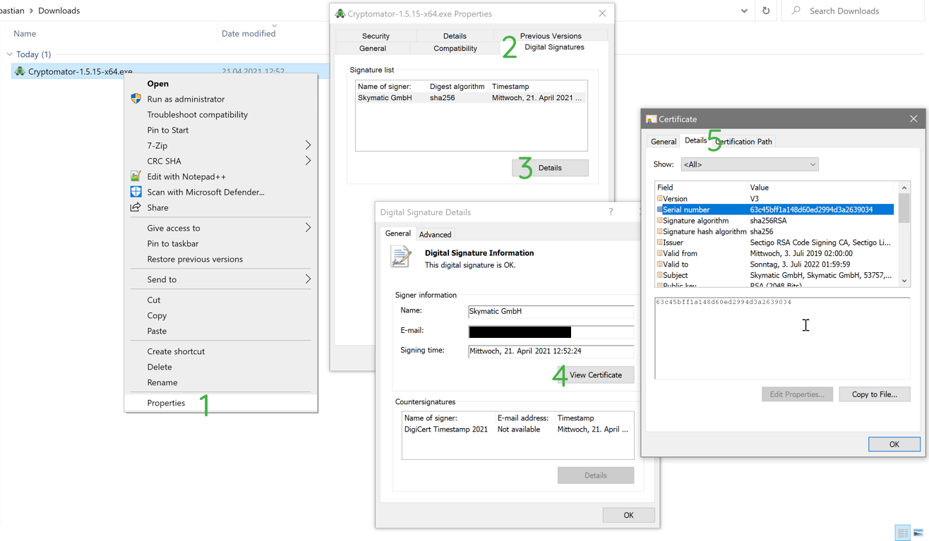 How to check the code signing certificate on Windows